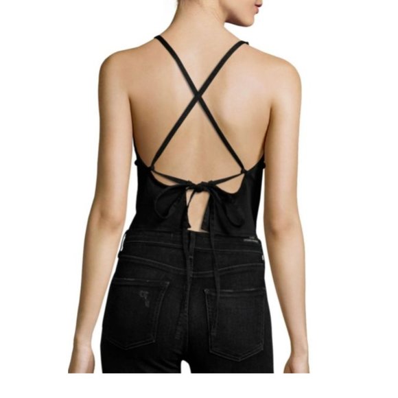 3x1 Tops - NWT 3x1 Strappy Criss-Cross Open Back Cropped Tank Top Black Shirt Womens L